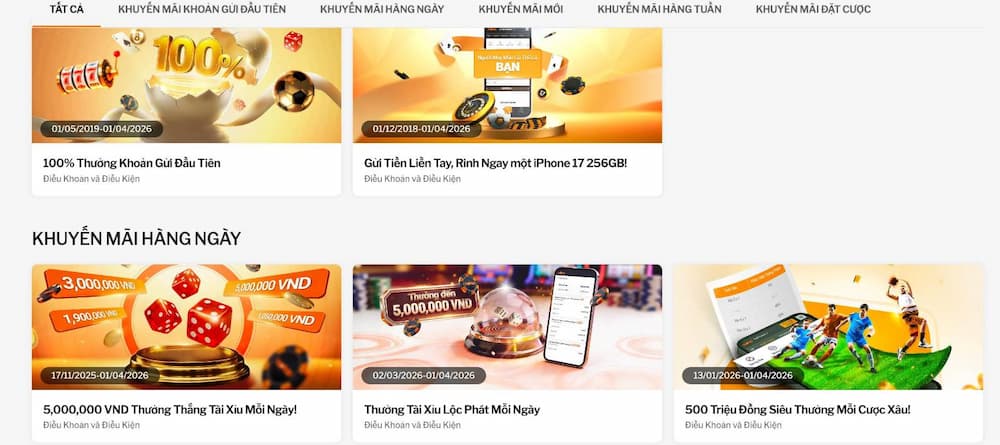 Giao diện trang khuyến mãi 8xbet